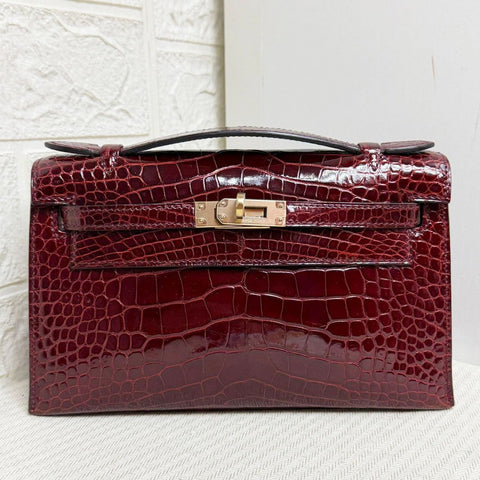 Kelly Pochette Bordeaux Shiny Alligator
