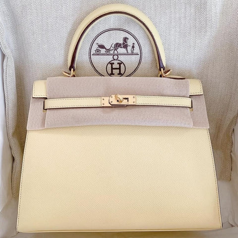 Kelly 25 Sellier Jaune Poussin Epsom