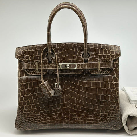 Birkin 30 Gris Elephant Shiny Niloticus