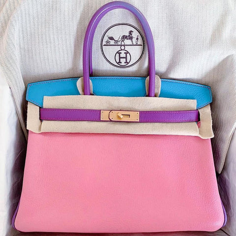 Birkin 30 Rose Confetti /Anemone/Turquoise Chevre