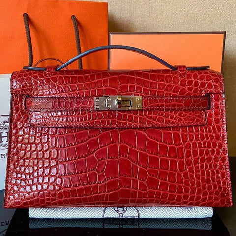Kelly Pochette Rouge H Matte Alligator