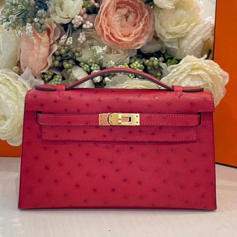 Kelly Pochette Rouge Vif Ostrich